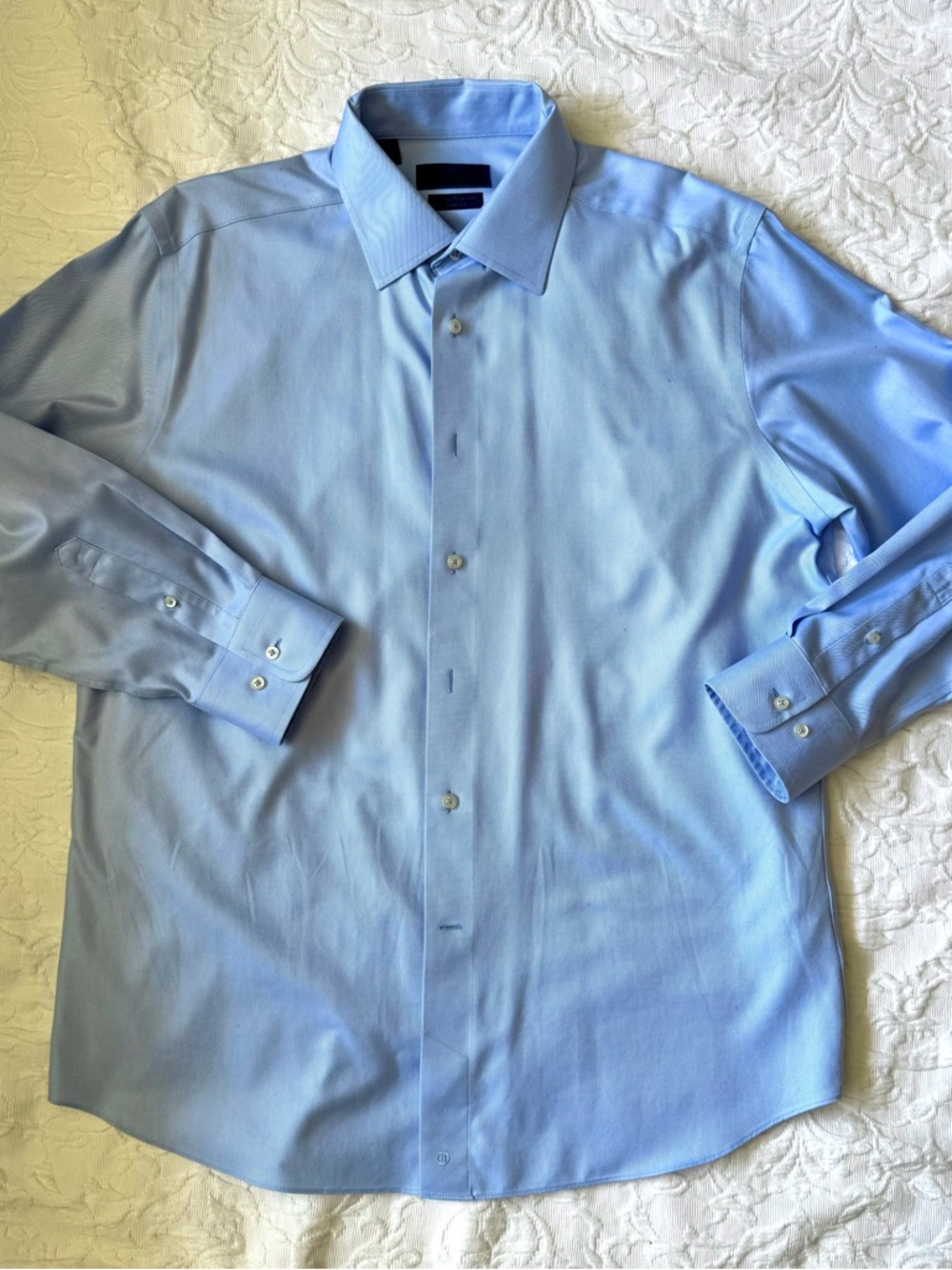 David Donahue Luxury Non Iron Trim Fit Twill Light Blue Men's Dress Shirt